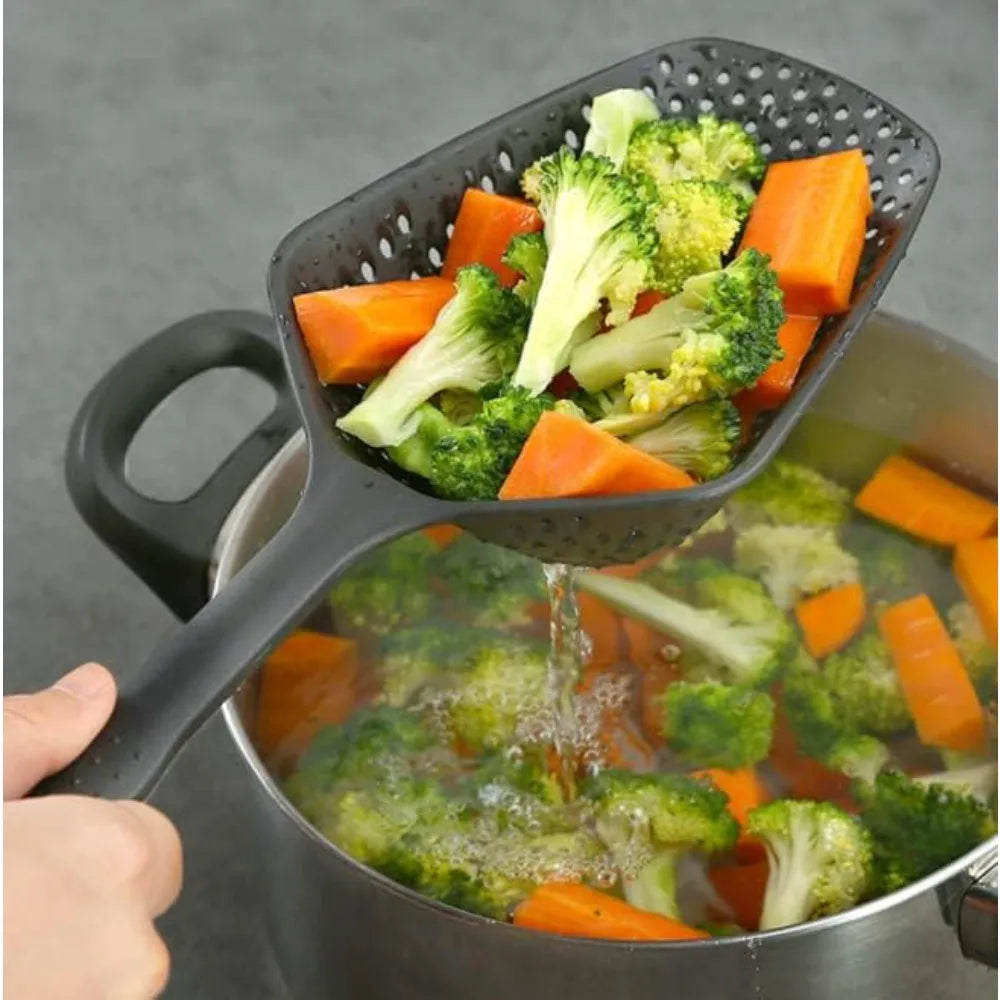 Plastic Strainer Spoon with Handle, Durable Plastic Slotted Spoon Pasta Scoop and Pasta Strainer for Cooking