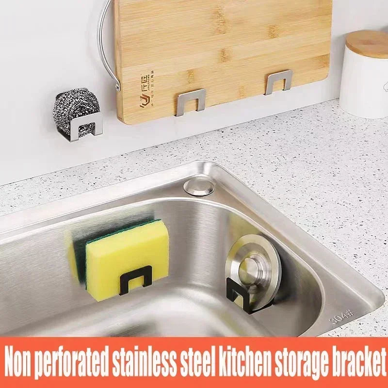 Kitchen Sponge Holder Sink Sponge Rack Stainless Steel Sponges Stand Drainer Sponges Sink Shelf for Knife Towel Holder Wall Hook