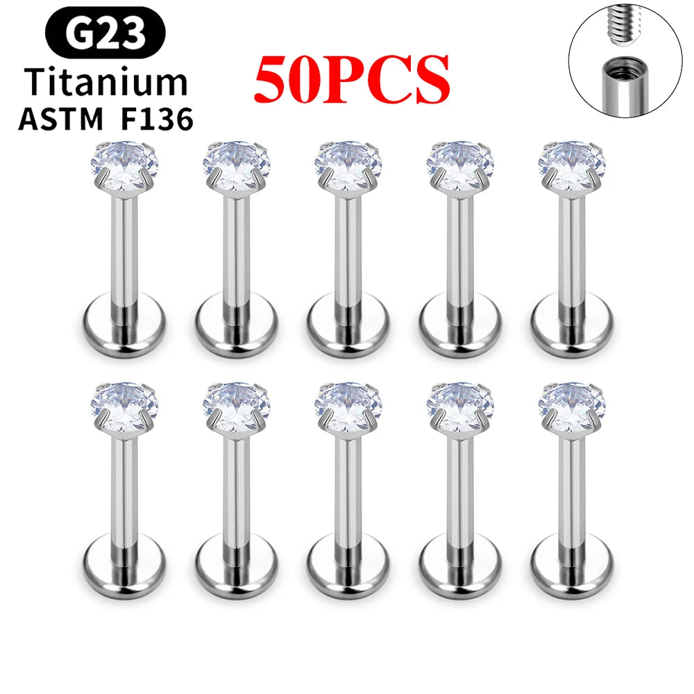 G23 Ttianium Piercing Labret Lip Stud Ring CZ 16G Internal Thread Stud Earring Ear Tragus Cartilage Helix Daith Jewelry