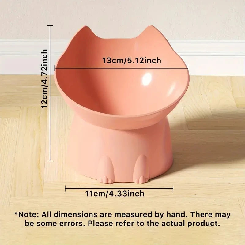 1pc Cat Neck Protection Food Ware Elevated Cat Bowl Anti-Tip Plastic Raised Pet Feeding Dish with Tilted Edge