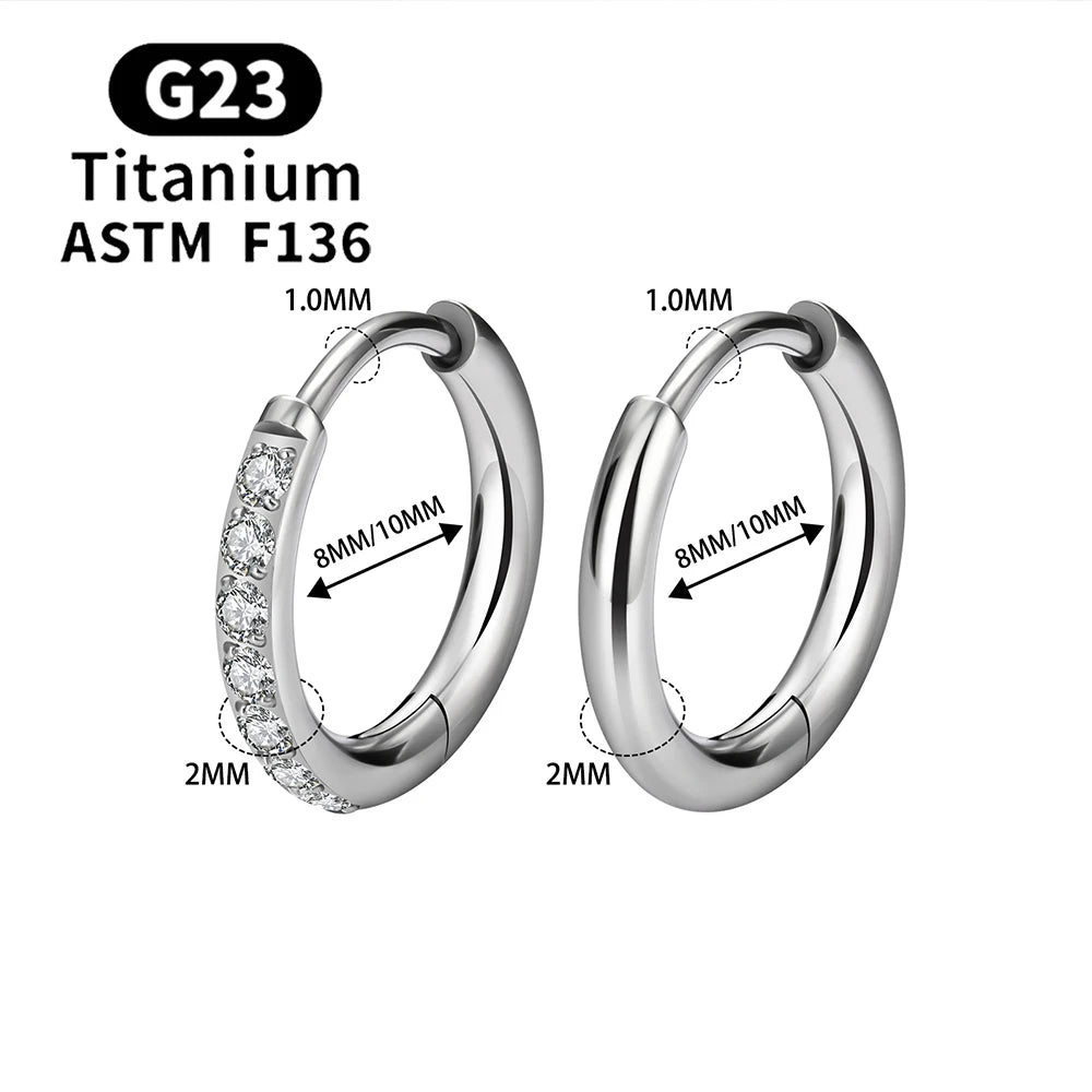 G23 Titanium Earring Hoop CZ Hinged Segment Round Ear Ring for Women Ear Tragus Cartilage Helix Daith Piercing Jewelry