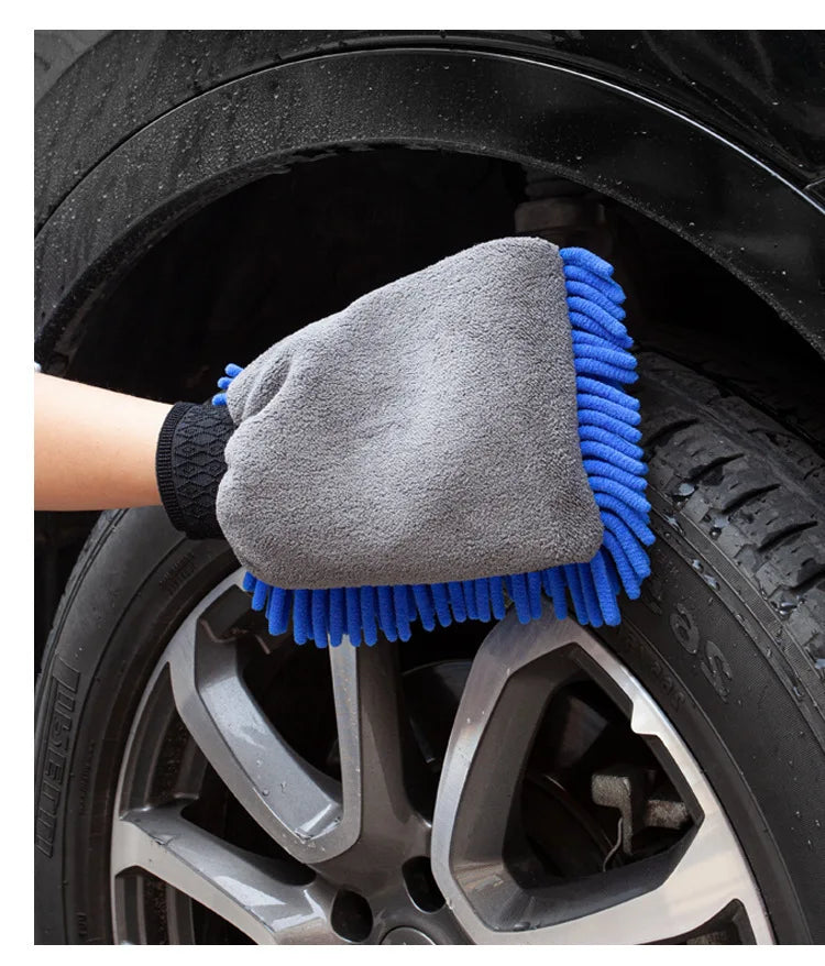 3-1Pcs Car Wash Gloves Microfiber Chenille Gloves Waterproof Car Cleaning Mitt Wax Detailing Brush Auto Care Double-faced Glove