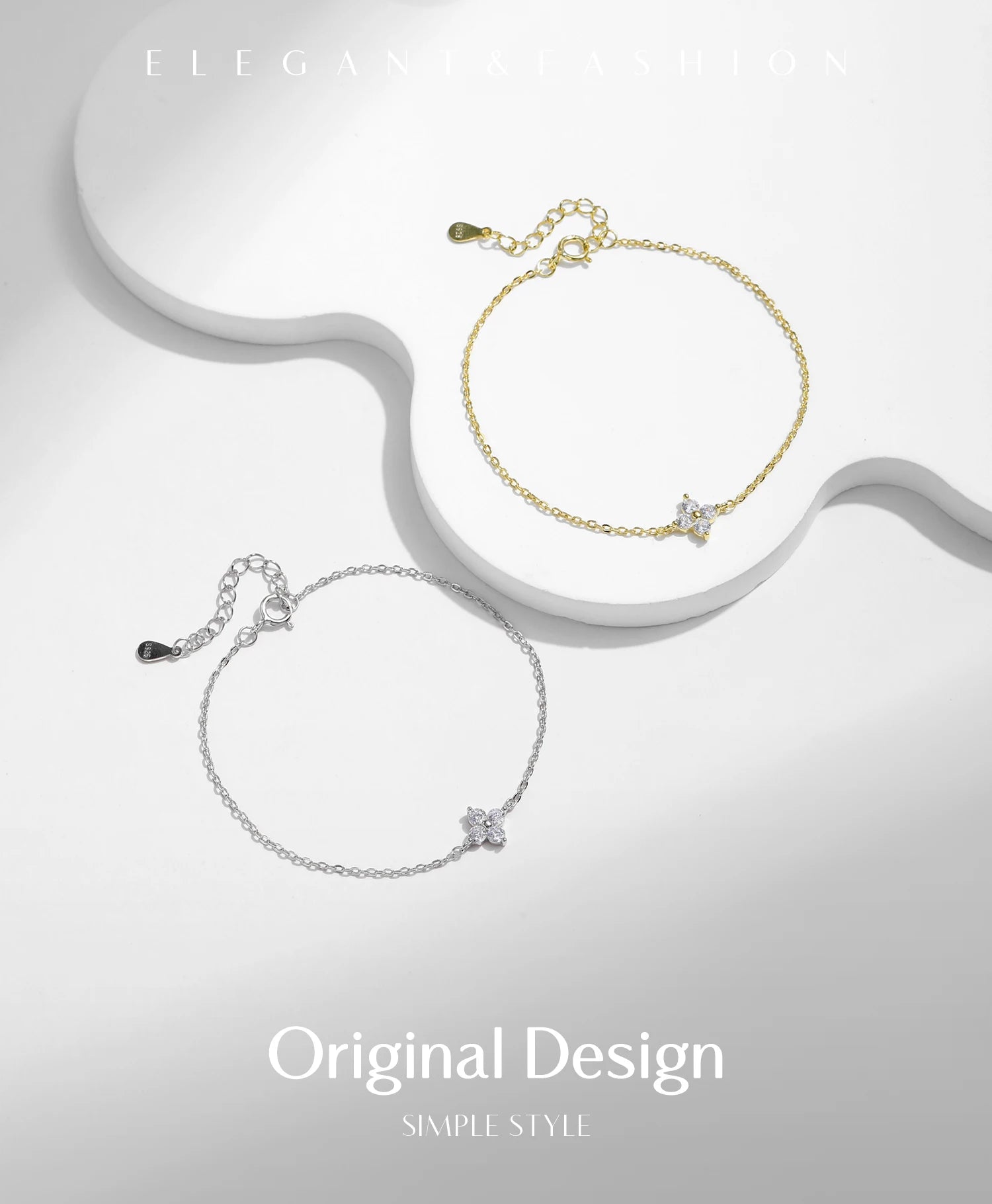 MODIAN 925 Sterling Silver Stackable Four Leaf Clover CZ Bracelet For White Gold Plated Link Chain Women Party Fine Jewelry