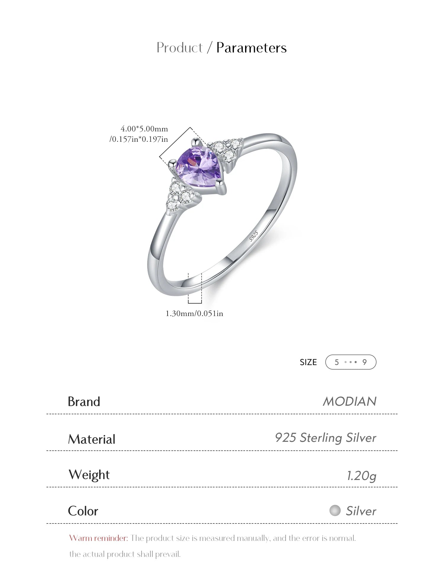 MODIAN 925 Sterling Silver Water Drop Cocktail Ring Classic Prong Purple Cubic Zirconia Rings For Women Female Fine Jewelry