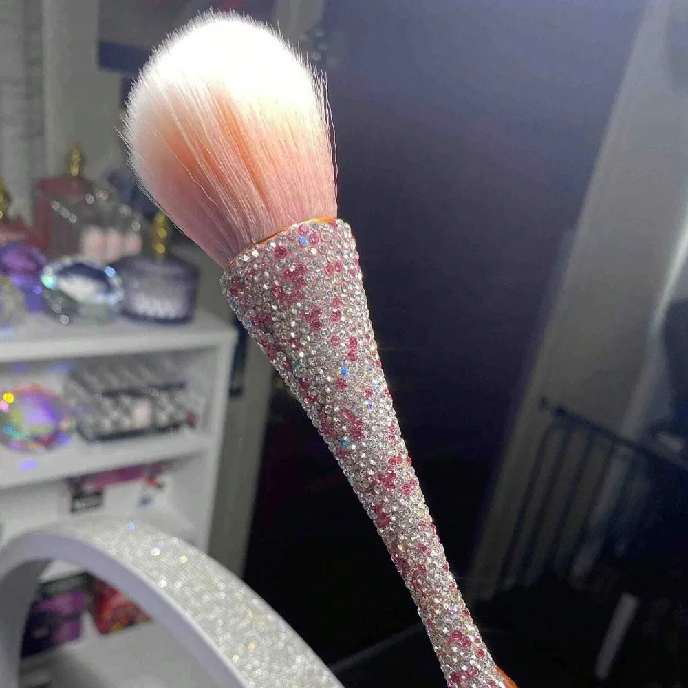 1pc Flat Arched Foundation Brush Whole Body Is Encrusted with Rhinestones Synthetic Hair Professional Powder Brush Makeup Tool