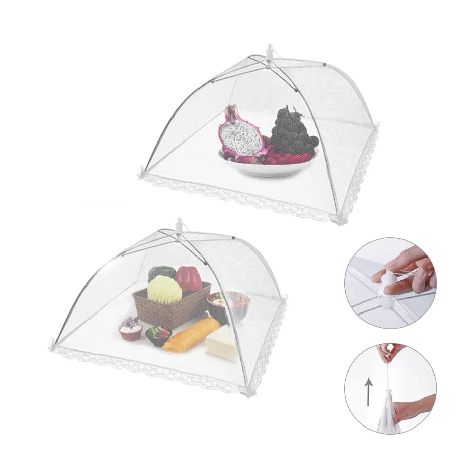 Kitchen Foldable Food Mesh Cover Anti-fly Umbrella Tent Cover Vegetable Fruit Breathable Insect-Proof Lid Food Protection Gadget