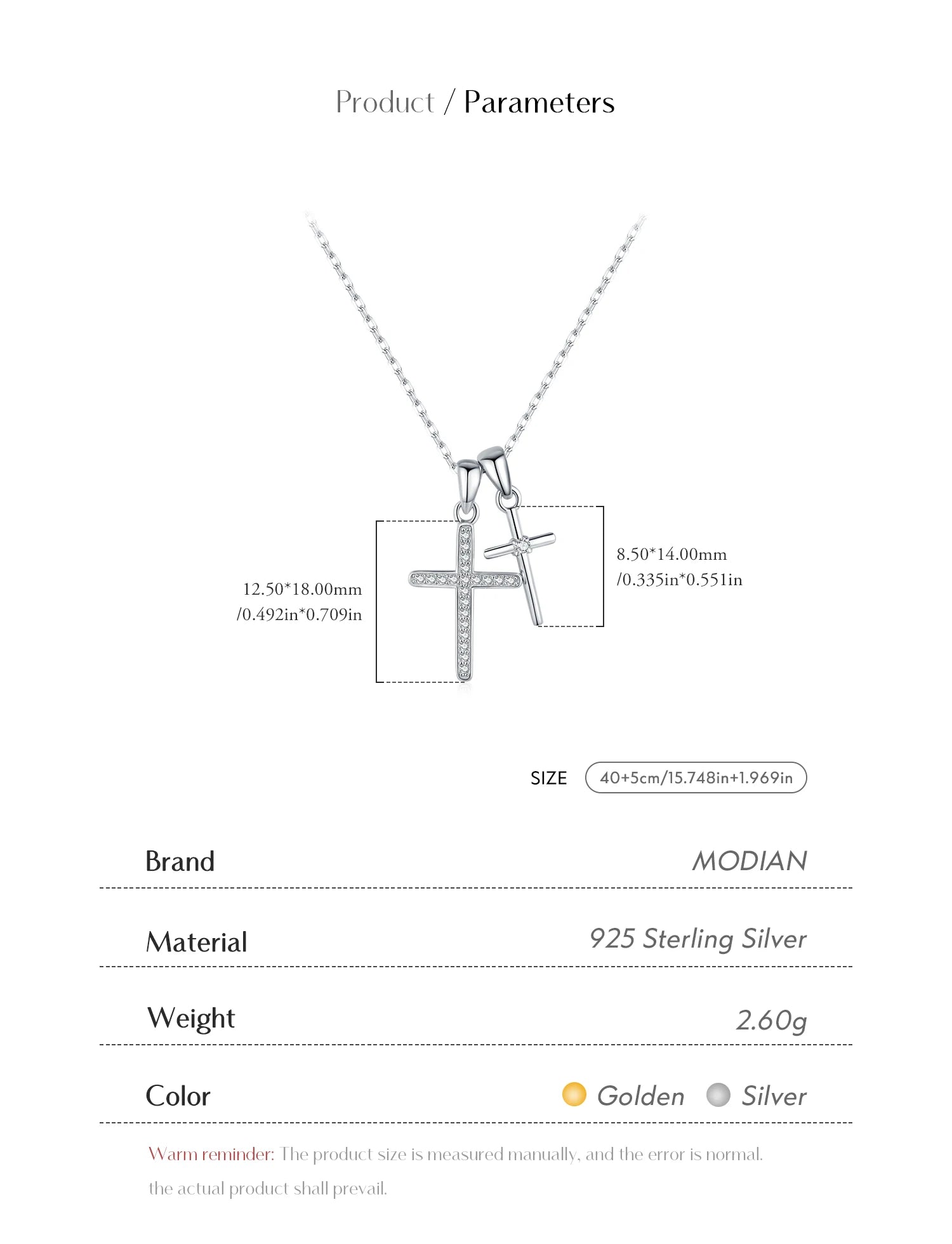 MODIAN 925 Sterling Silver Classic Delicate Double Cross Zircon Link Chain Pendant Necklace For Women Fine Jewelry Gifts