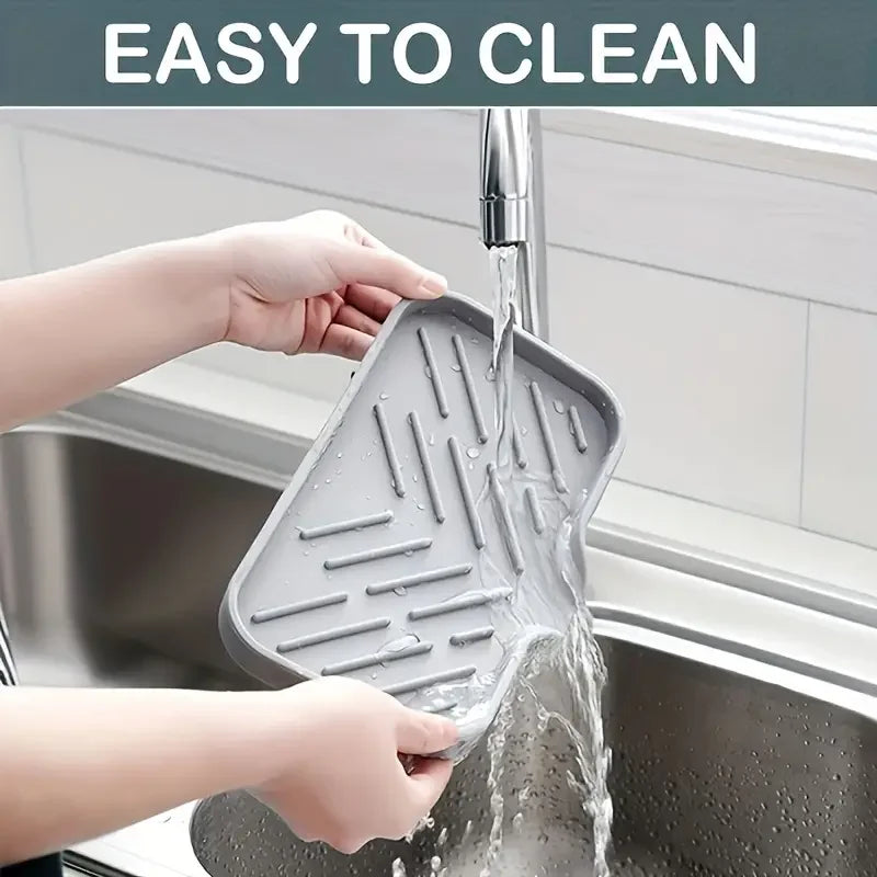 Silicone Faucet Mat Kitchen Sink Tray Soap Dispenser Sponge Drain Pad Sink Splash Drying Mat Countertop Storage  Soap Tray Splash