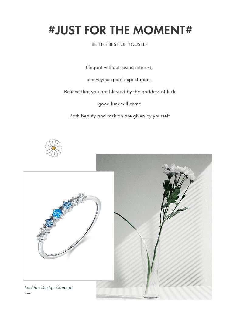 Modian 925 Sterling Silver Simple Stackable Fashion Thin Finger Ring Charm Blue Zirconia Rings For Women Wedding Fine Jewelry