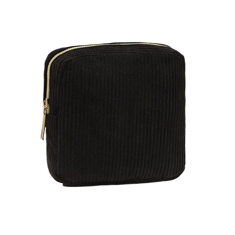 Small Makeup Bag for Purse Mini Cosmetics Bag Corduroy Cute Cosmetic Pouch for Women with Slip-in Pockets Storage Clutch
