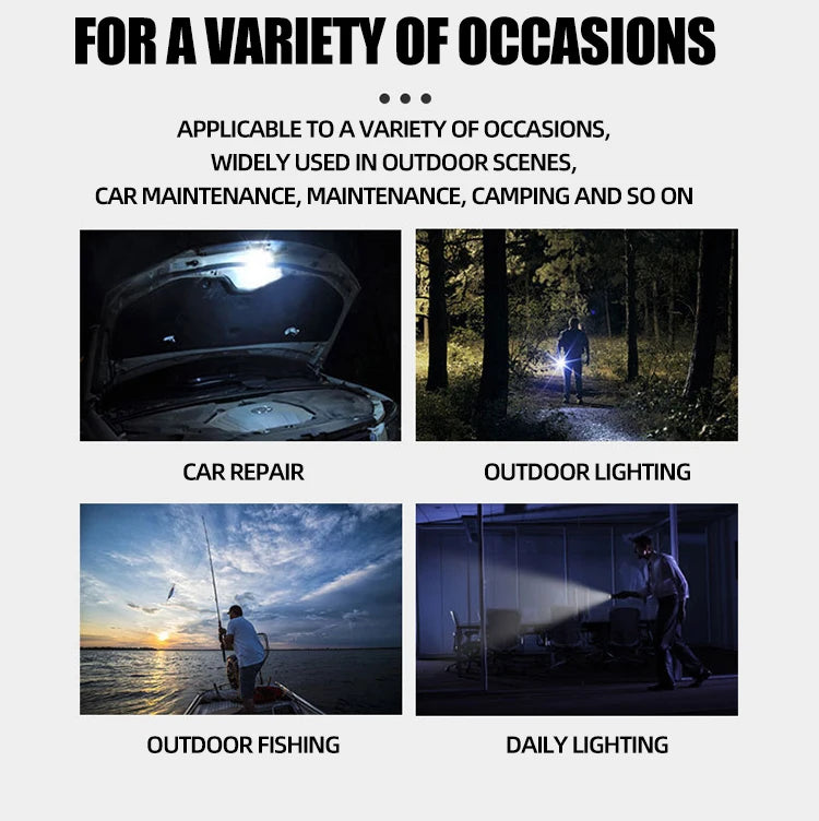 5LED High Power Led Flashlights Rechargeable Camping Spotlight with Side Light 3 Lighting Modes for Camping Adventure Outdoor