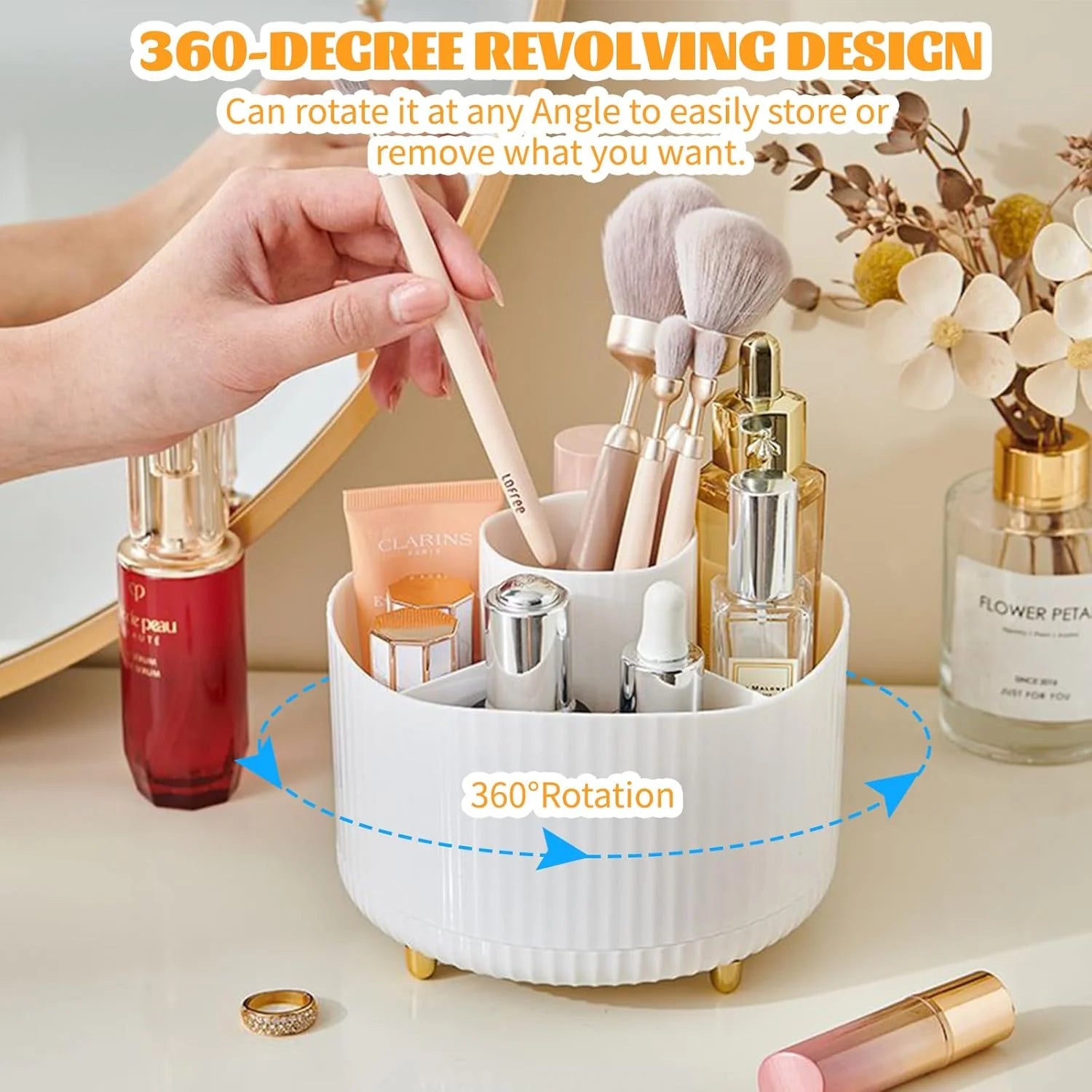 Brush Pen Holder 360 Rotating Makeup Desktop Cosmetic Storage Box Organizer Large Capacity for Bathroom Portable Lipstick Makeup