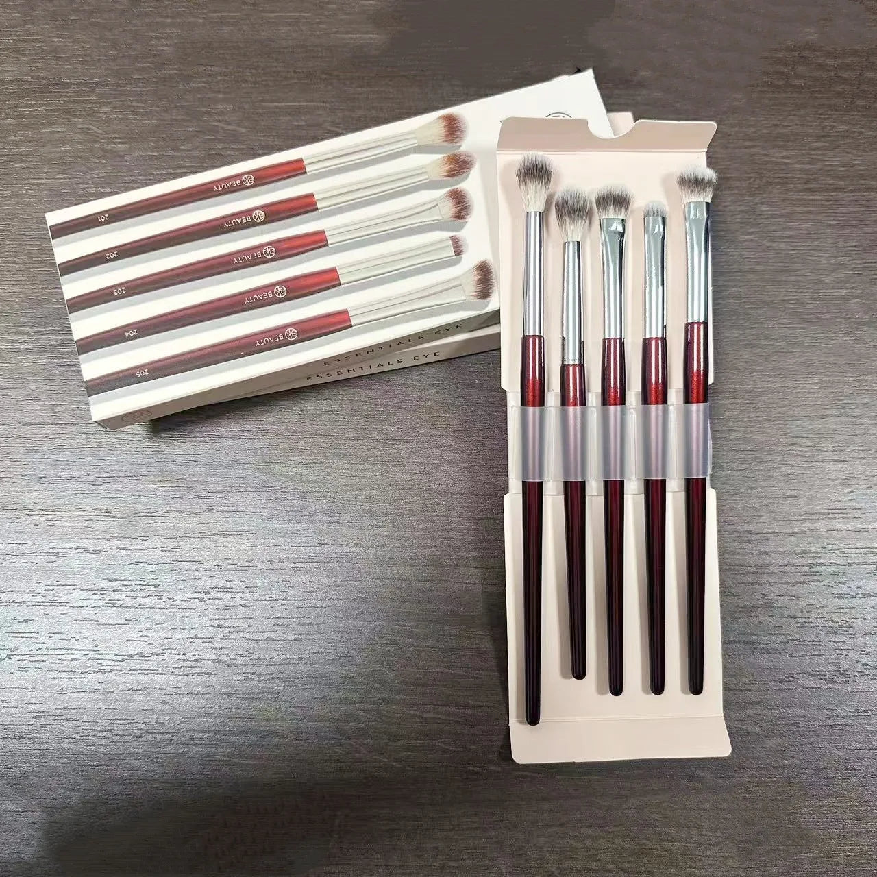 Essentials Eye Brush Set 5pcs Eyeshadow Makeup Brushes Kit with Box Red and Soft Synthetic Hair