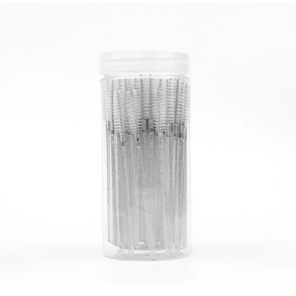 50Pcs Disposable Mascara Wands, Crystal Eyebrow Spoolies Brush for Eyelash Extensions Lash Brushes with Container Makeup Tools