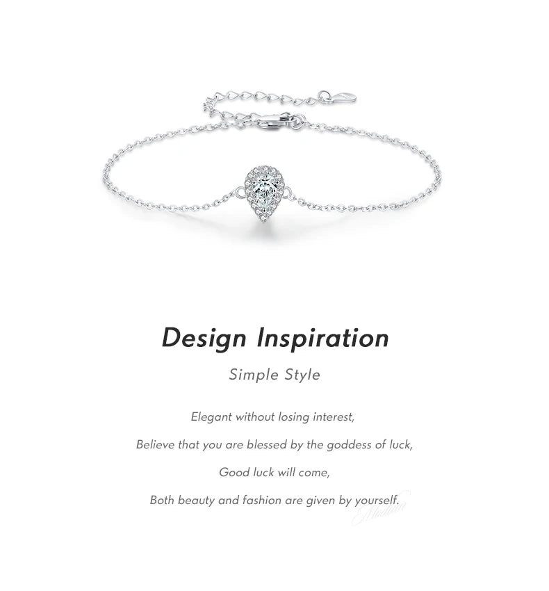 MODIAN 925 Sterling Silver Water Drop Clear CZ Bracelet Pear Cut Link Chain Platinum Plated Bracelet For Women Wedding Jewelry