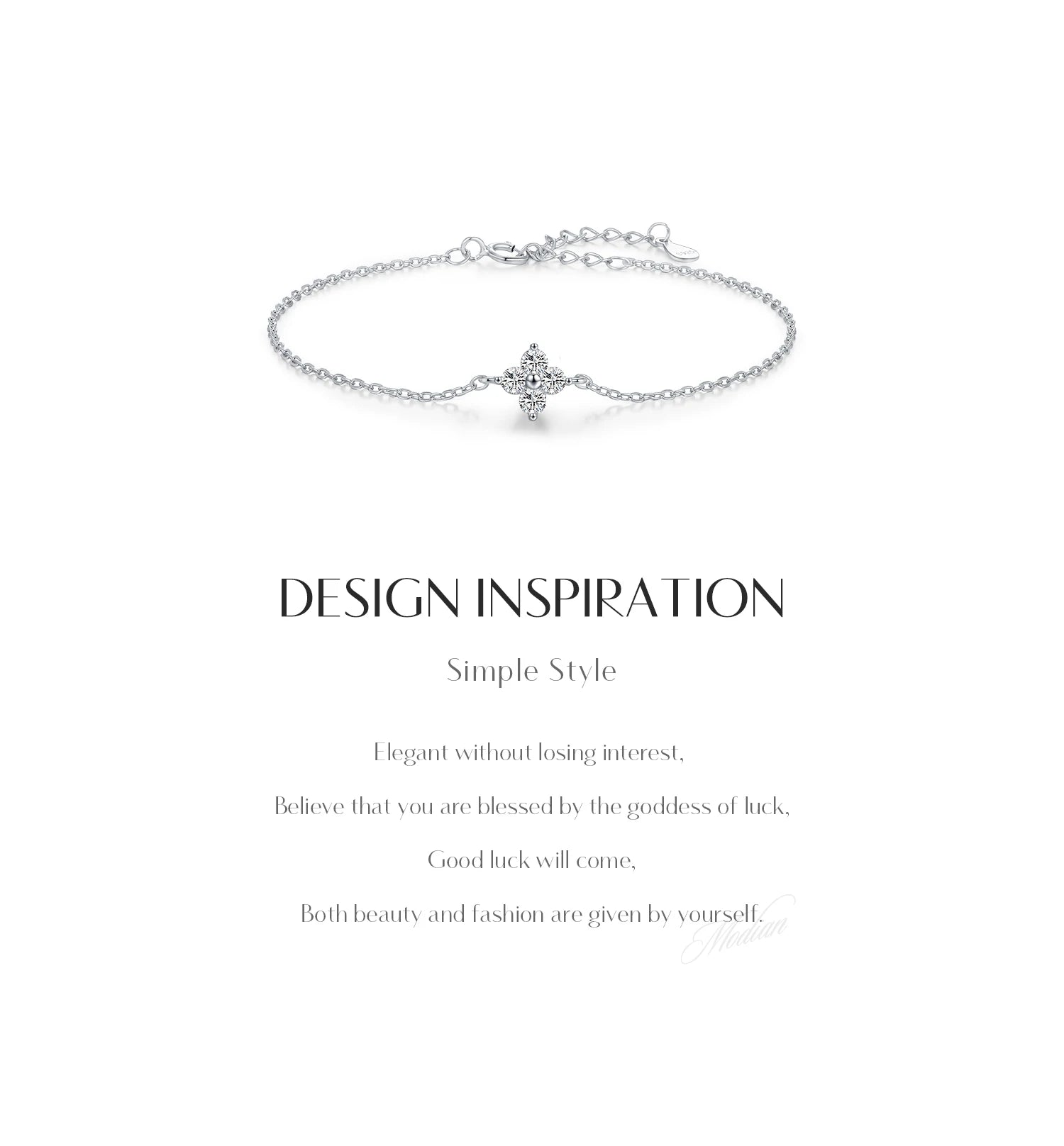 MODIAN 925 Sterling Silver Stackable Four Leaf Clover CZ Bracelet For White Gold Plated Link Chain Women Party Fine Jewelry