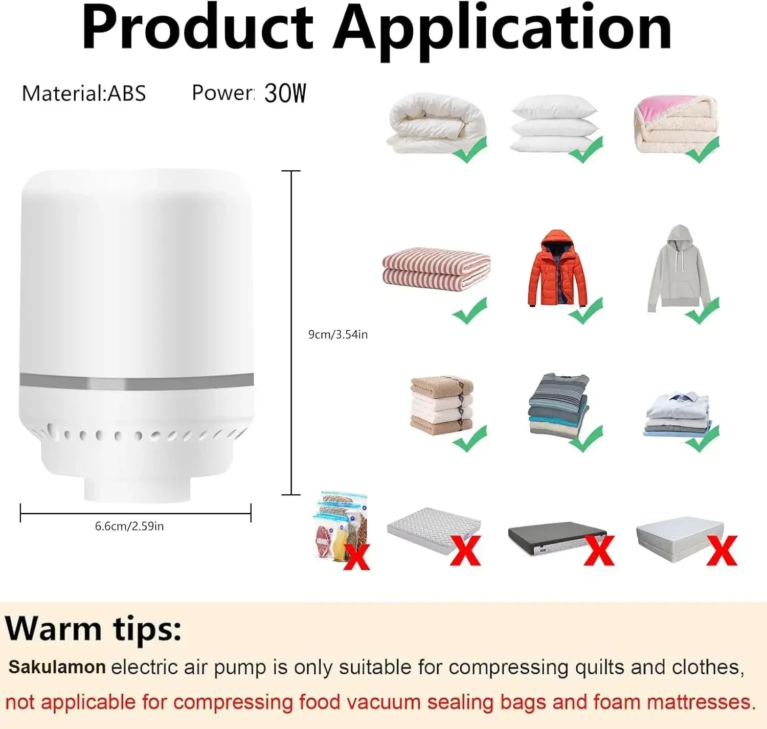 Electric Pump for Vacuum Bags, Compression Bag Pump for Vacuuming Clothing, Quilts, Portable Storage Bag Pump