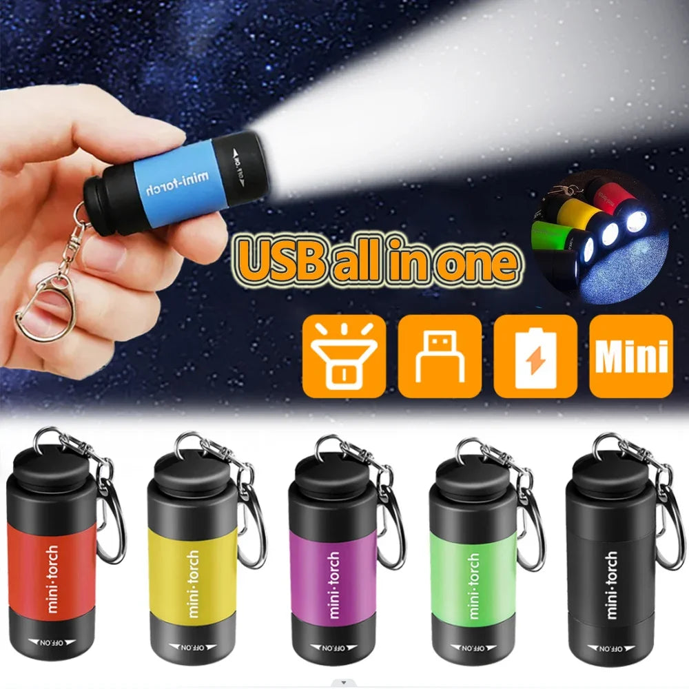 Mini Flashlight USB Rechargeable LED Multifunctional Strong light Pocket Keychain  Flashlight Waterproof Outdoor Hiking Camping