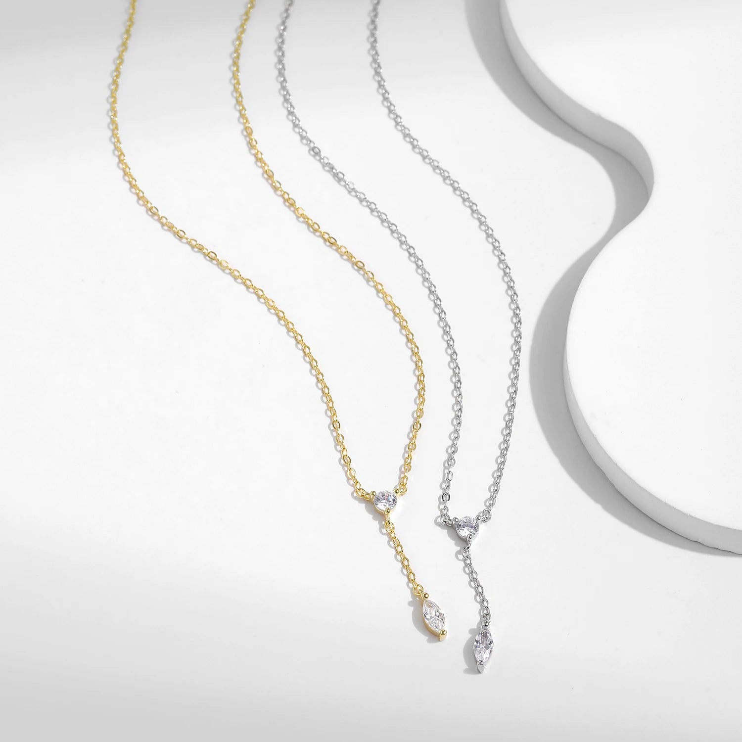 MODIAN 925 Sterling Silver Dainty Y Shape Round & Rhombic Fashion Pendant Necklace For Women Chain Necklace Trendy Jewelry Gift