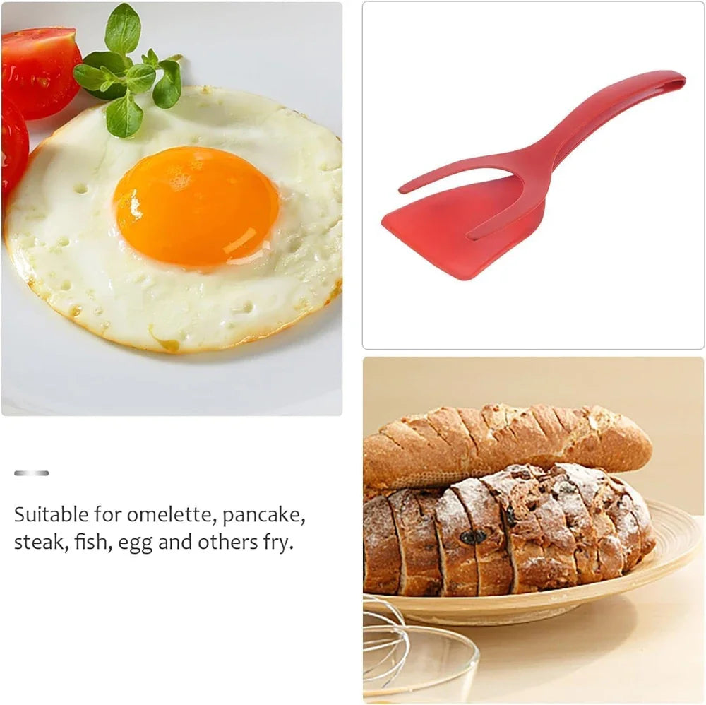 New 2 in 1 Grip Flip Spatula Tongs Egg Flipper Spatula Nylon Non Stick Coating Pancake Fish French Toast Omelet Making Tool