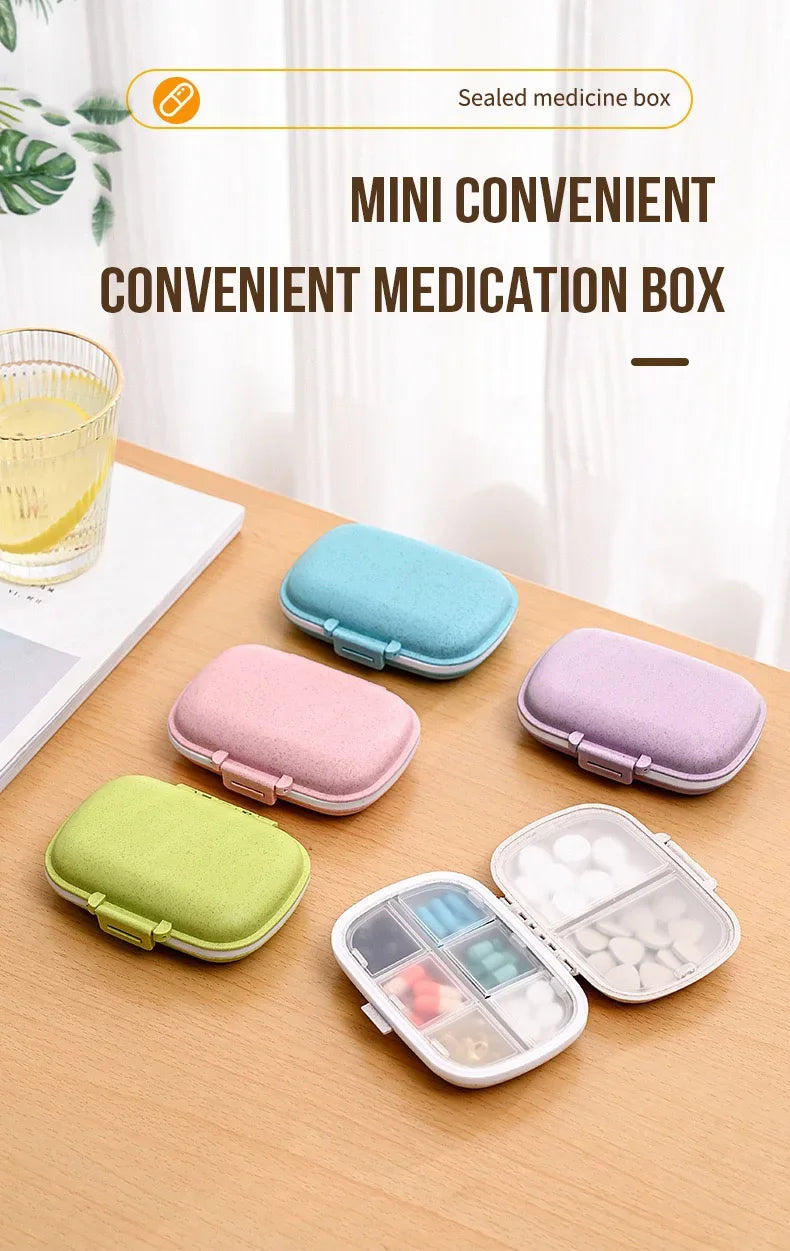 8 Grids  Pill Box With Seal Ring For Organizer Small Wheat Tablets Container Box For Tablets Straw Container For MedicinesTravel