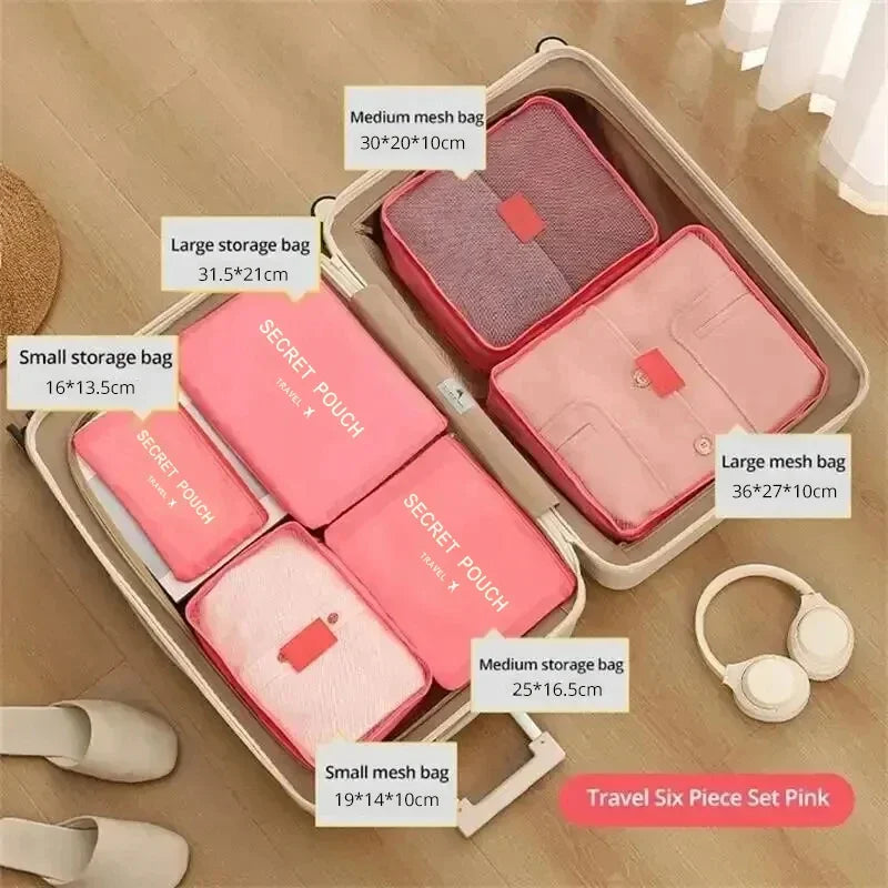 Travel Storage 6 Pcs/Set Pink/Blue/Grey Bag Large Capacity Waterproof Luggage Clothing Underwear Storage Bag Bag With Zipper