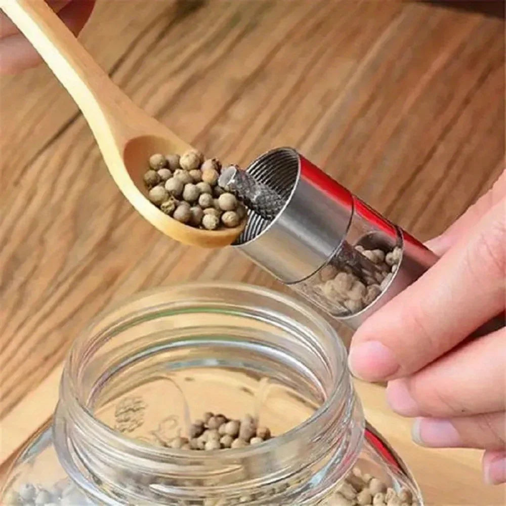 Salt Pepper Grinders With Push Button Tops Stainless Steel Base And Rod One Handed Salt And Pepper Mill Kitchen Cooking Gadgets