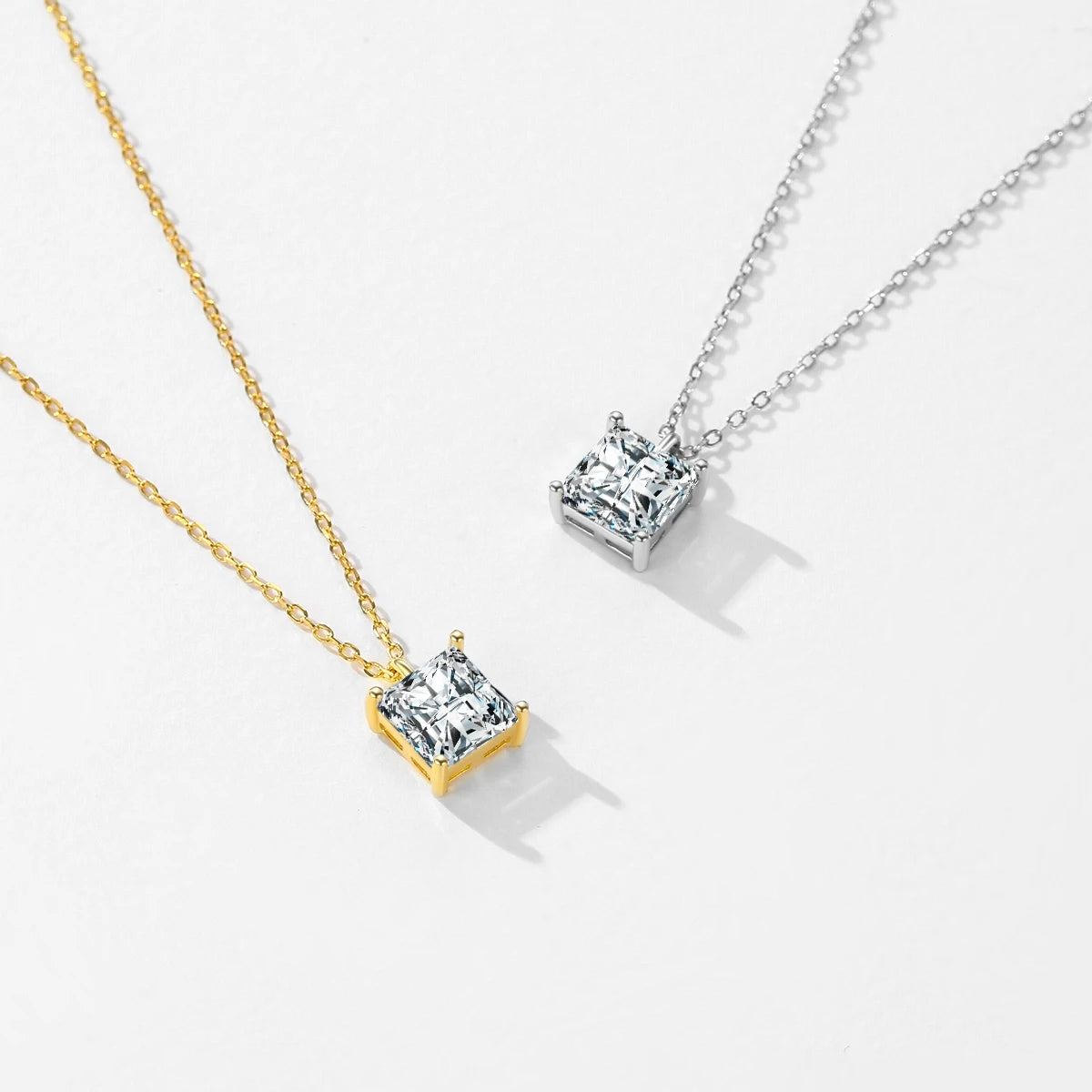 MODIAN 925 Sterling Silver Square Sparkling AAAAA CZ Pendant Necklace Platinum Plated Neck Chain for Wowen Weddng Fine Jewelry