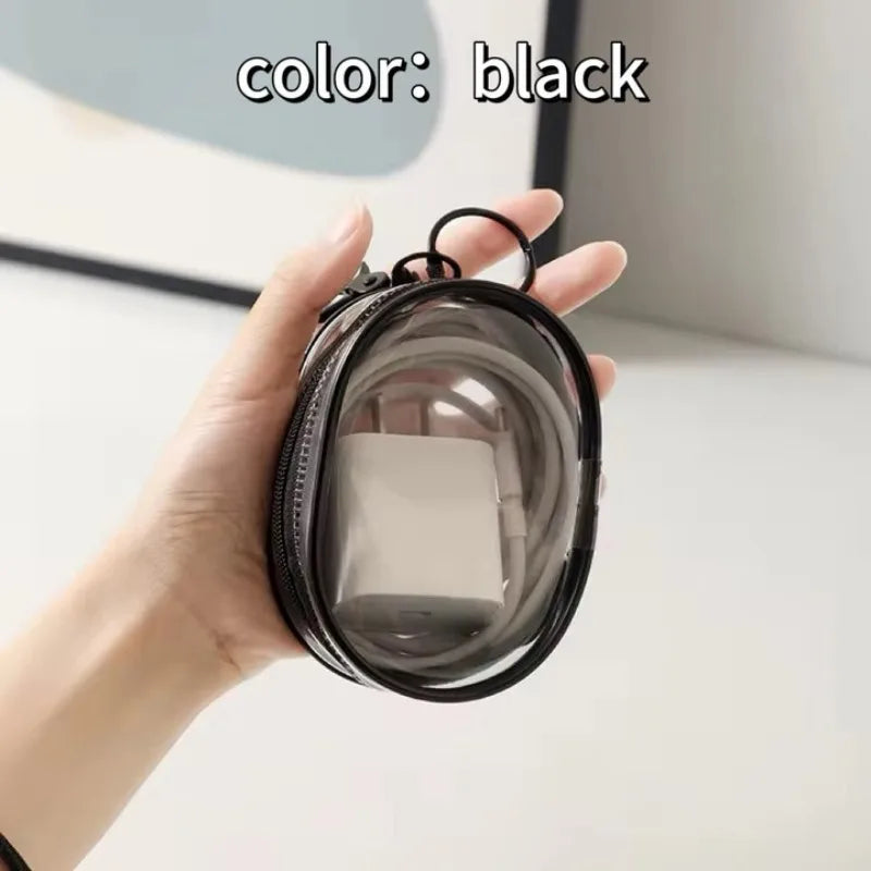 Portable Mini Transparent Storage Bag with Zipper Multifunctional Headphone and Charger Case Travel Accessories with Keychain
