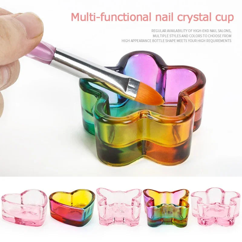 Acrylic Powder Liquid Crystal Glass Cup Aurora Colorful Cup Nail Brush Washing Mug Nail Art Tools Liquid Powders for Mixing Bowl