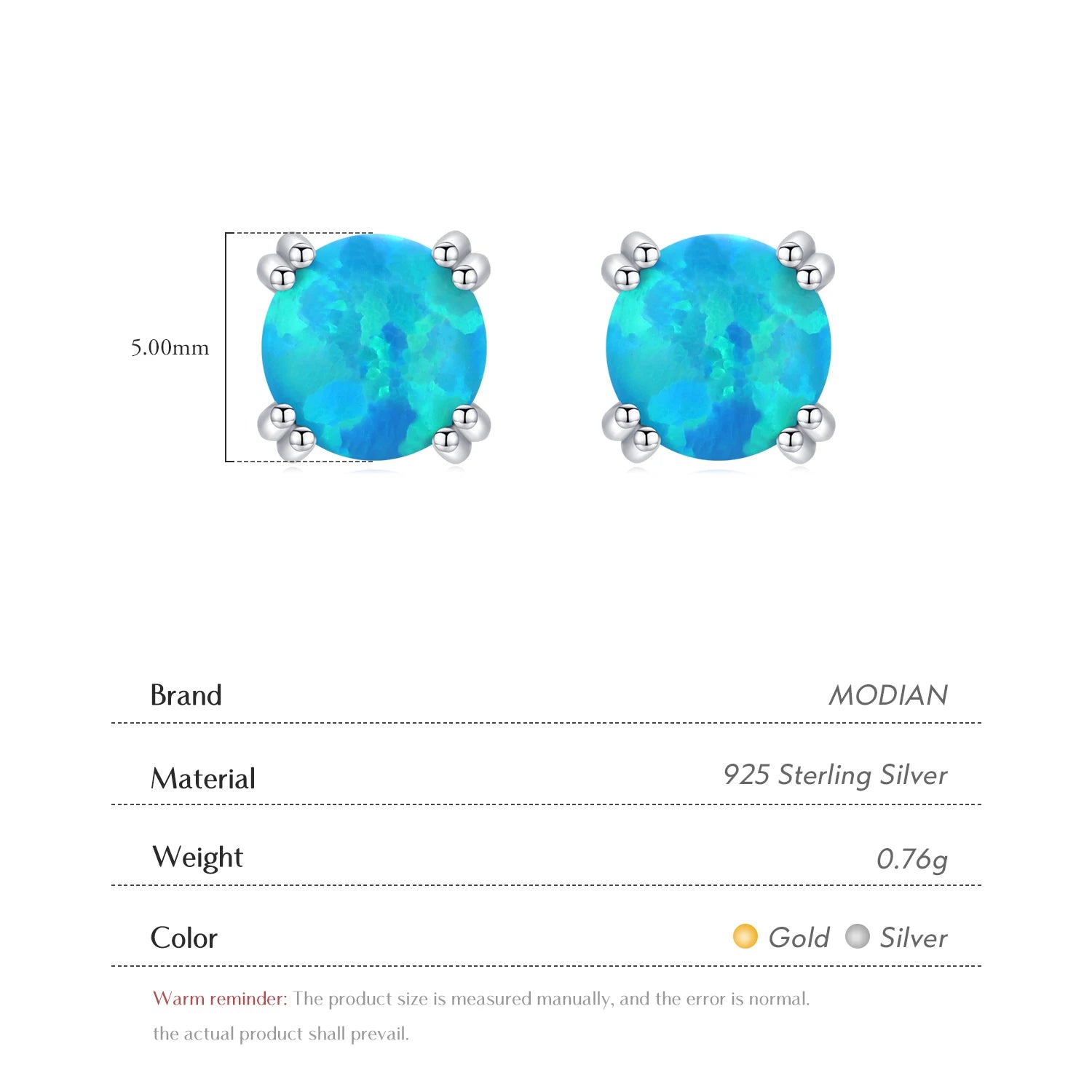MODIAN 925 Sterling Silver Fashion Stylish Natural Opal Stud Earrings For Women Girl Fine Jewelry Anniversary Gifts Accessories