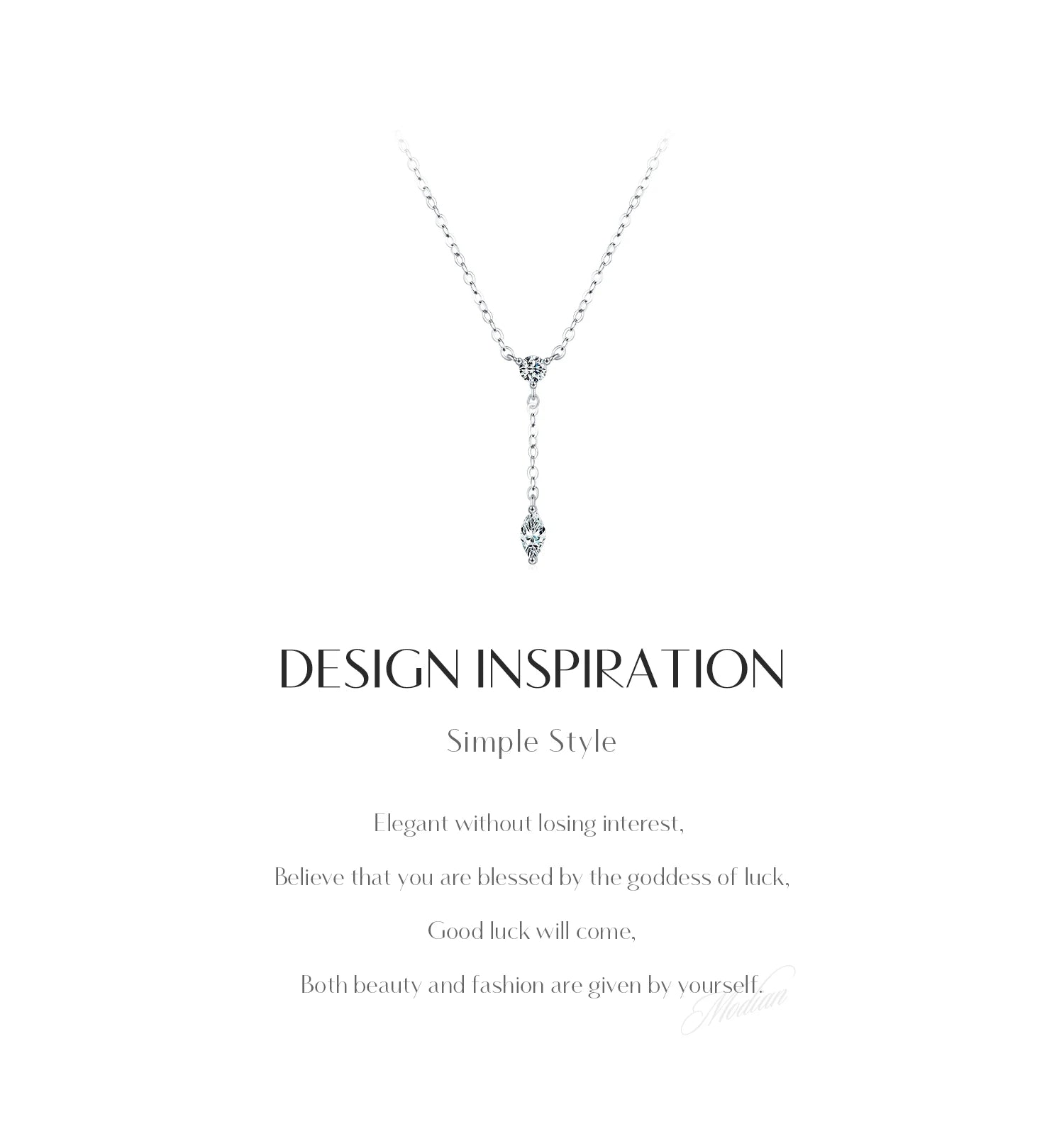 MODIAN 925 Sterling Silver Dainty Y Shape Round & Rhombic Fashion Pendant Necklace For Women Chain Necklace Trendy Jewelry Gift