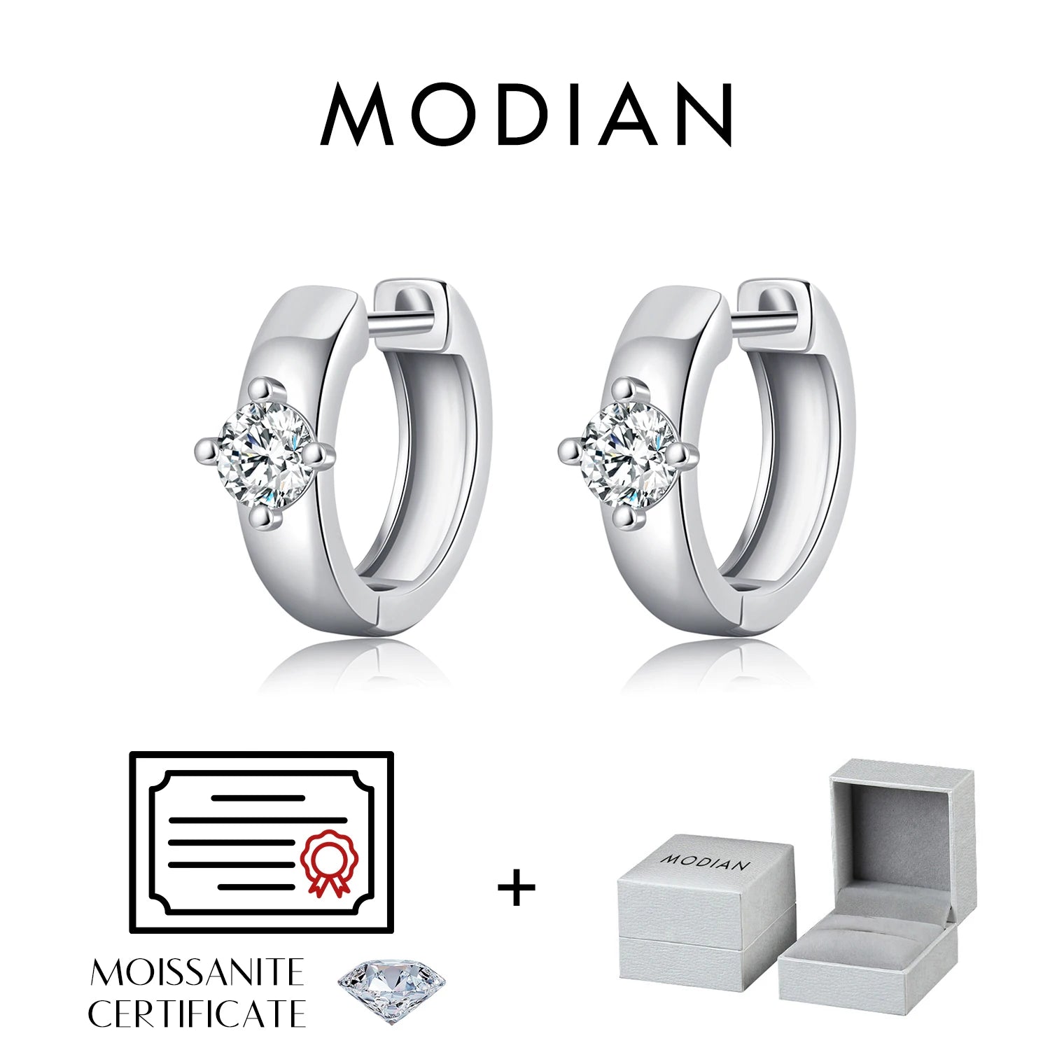 MODIAN Round Moissanite Ear Buckles Lab Diamond 925 Sterling Silver Engagement & Wedding Hoop Earrings for Women Jewelry Gifts