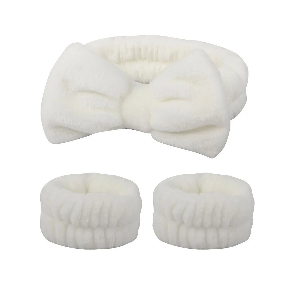 Flannel front bow elastic headband face wash and makeup headband waterproof wrist cover hair tie headband