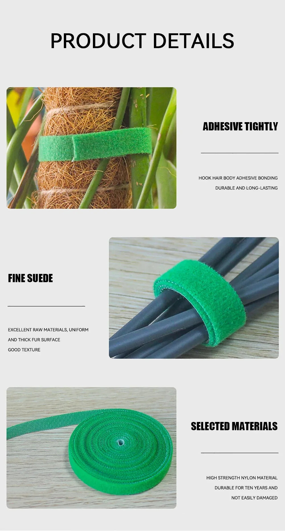 Tutors for Plants Self-adhesive Plant Nylon Cable Tying Climbing Plant Support Green Fastener Tape Reusable Care Garden Supplies
