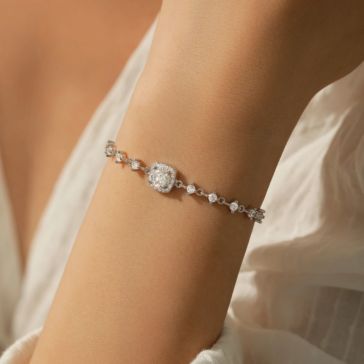 MODIAN 0.8CT D Color Moissanite Luxury Bracelet 925 Sterling Silver Halo Bracelet For Women Bridal Wedding Statement Jewelry
