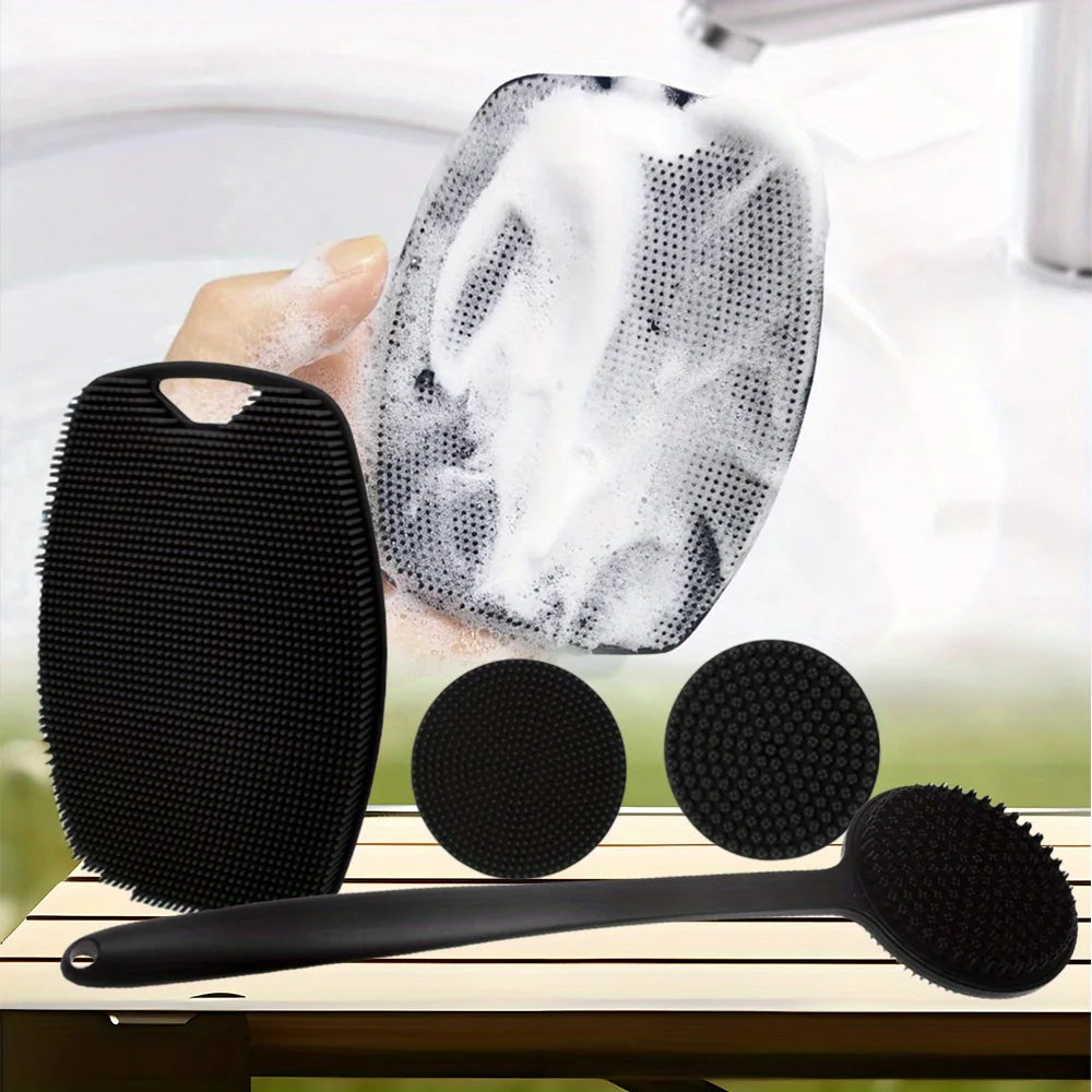 2Pcs Shower Back Scrubber Exfoliating Bath Brush Gentle Exfoliation Body Shower Silicone Shower Brush Long Handle Bath Brushes