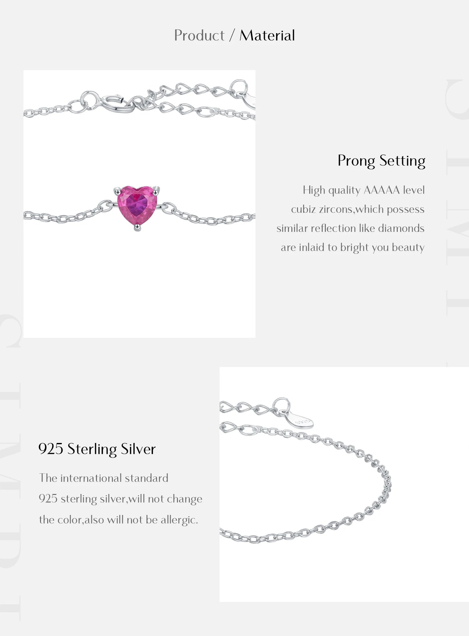 MODIAN 925 Sterling Silver Romantic Rose Red Zirconia Heart  Bracelet Elegant Simple Link Chain For Women Fine Jewelry Gifts