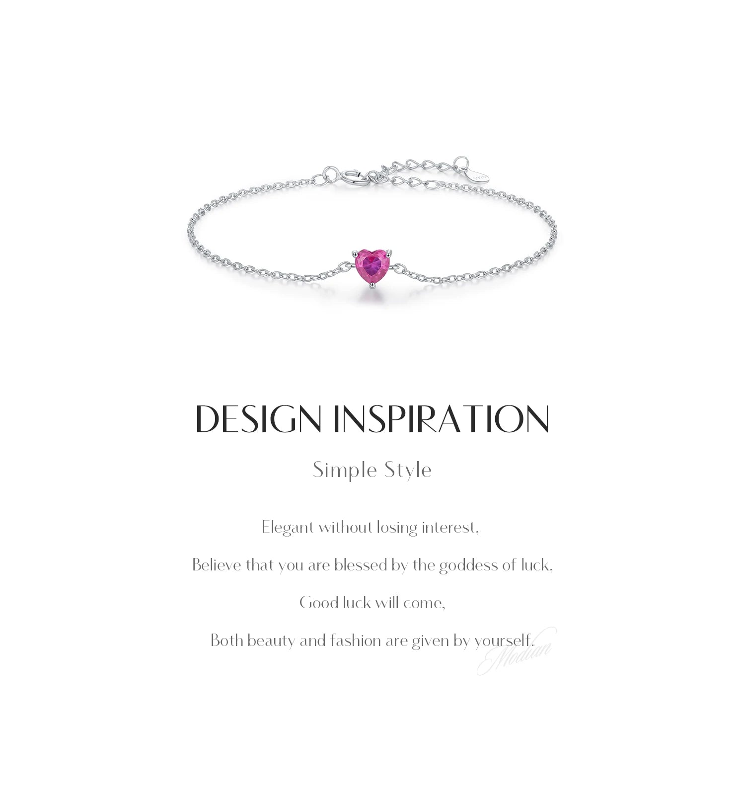 MODIAN 925 Sterling Silver Romantic Rose Red Zirconia Heart  Bracelet Elegant Simple Link Chain For Women Fine Jewelry Gifts