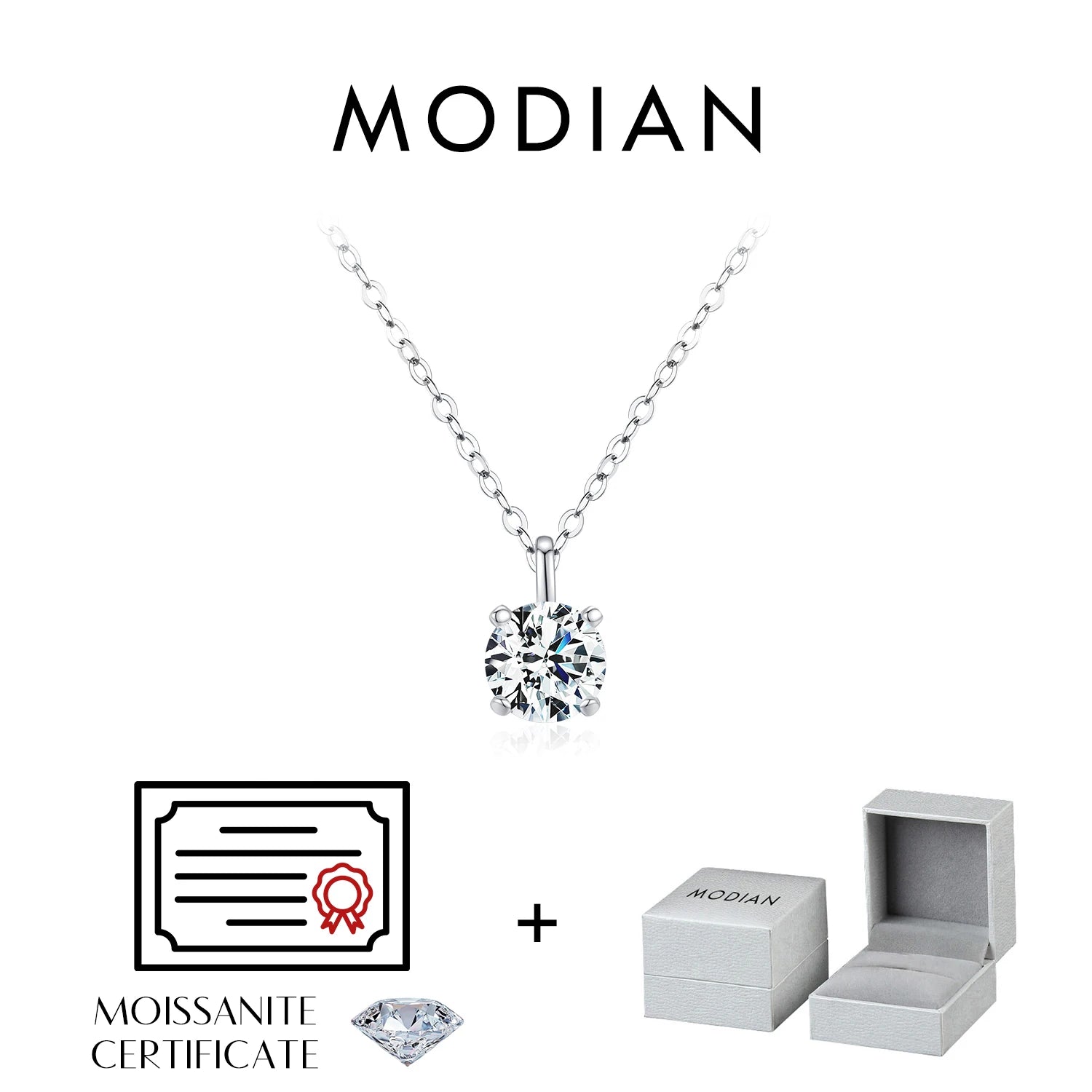 MODIAN 1CT Prong Setting Moissanite Necklace D color VVS1 Lab Diamond Pendant For Women 925 Sterling Silver Wedding Jewelry