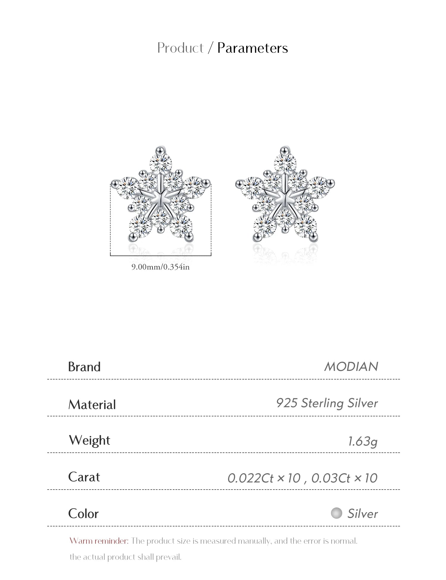 MODIAN D Color Dazzling Moissanite Earrings 925 Sterling Silver Trendy Cute Snowflake Stud Earrings For Women Fine Jewelry