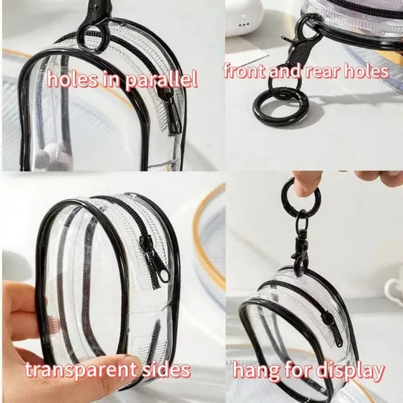 Portable Mini Transparent Storage Bag with Zipper Multifunctional Headphone and Charger Case Travel Accessories with Keychain