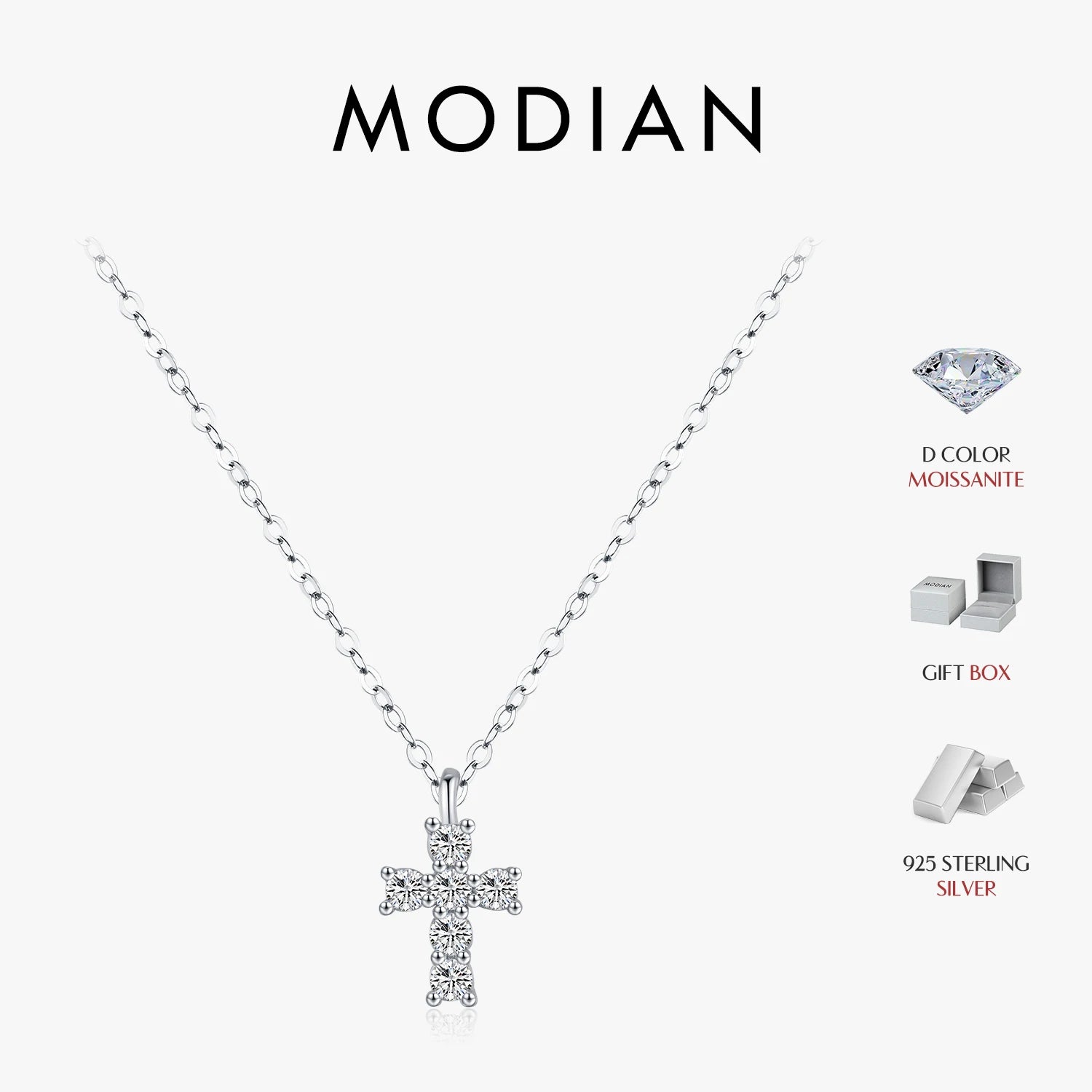 MODIAN D Color Moissanite 925 Sterling Silver Cross Pendant Necklaces Sparkling Lab Diamond Link Chain Jewelry For Women Gifts