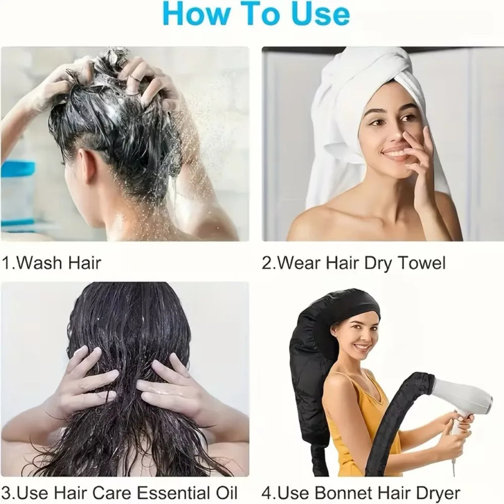 Bonnet Hooded Hair Dryer Attachment Extra Large Adjustable Deep Conditioning Cap Drying Heat Cap with Elastic Strap Fast Drying