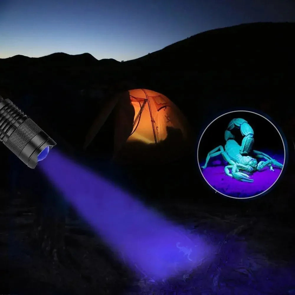 Mini LED UV Flashlight Zoomable 365nm 395nm Ultraviolet Lamp Portable Pocket Torch Money Scorpion Pet Urine Stain Detector Tools