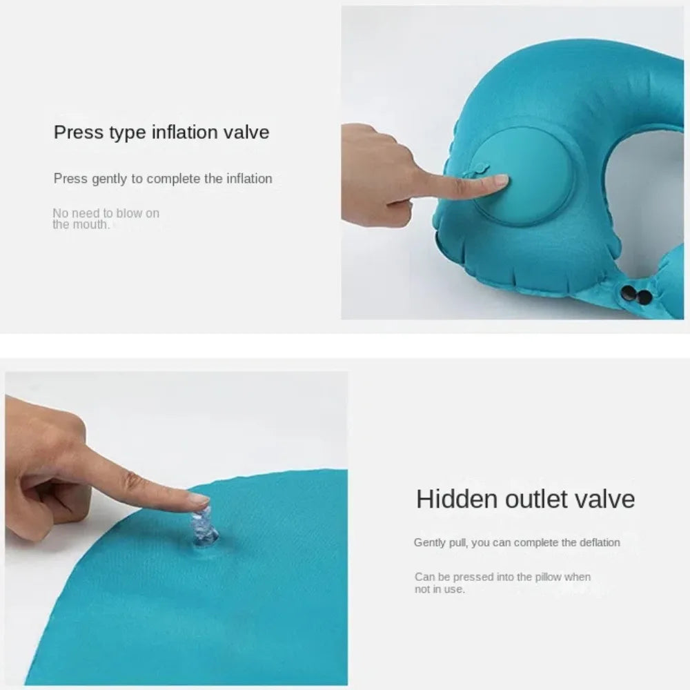 U-Shape Inflatable Neck Pillow Automatic Inflatable Super Light Cervical Pillow Head Rest Press to inflate Travel Pillows