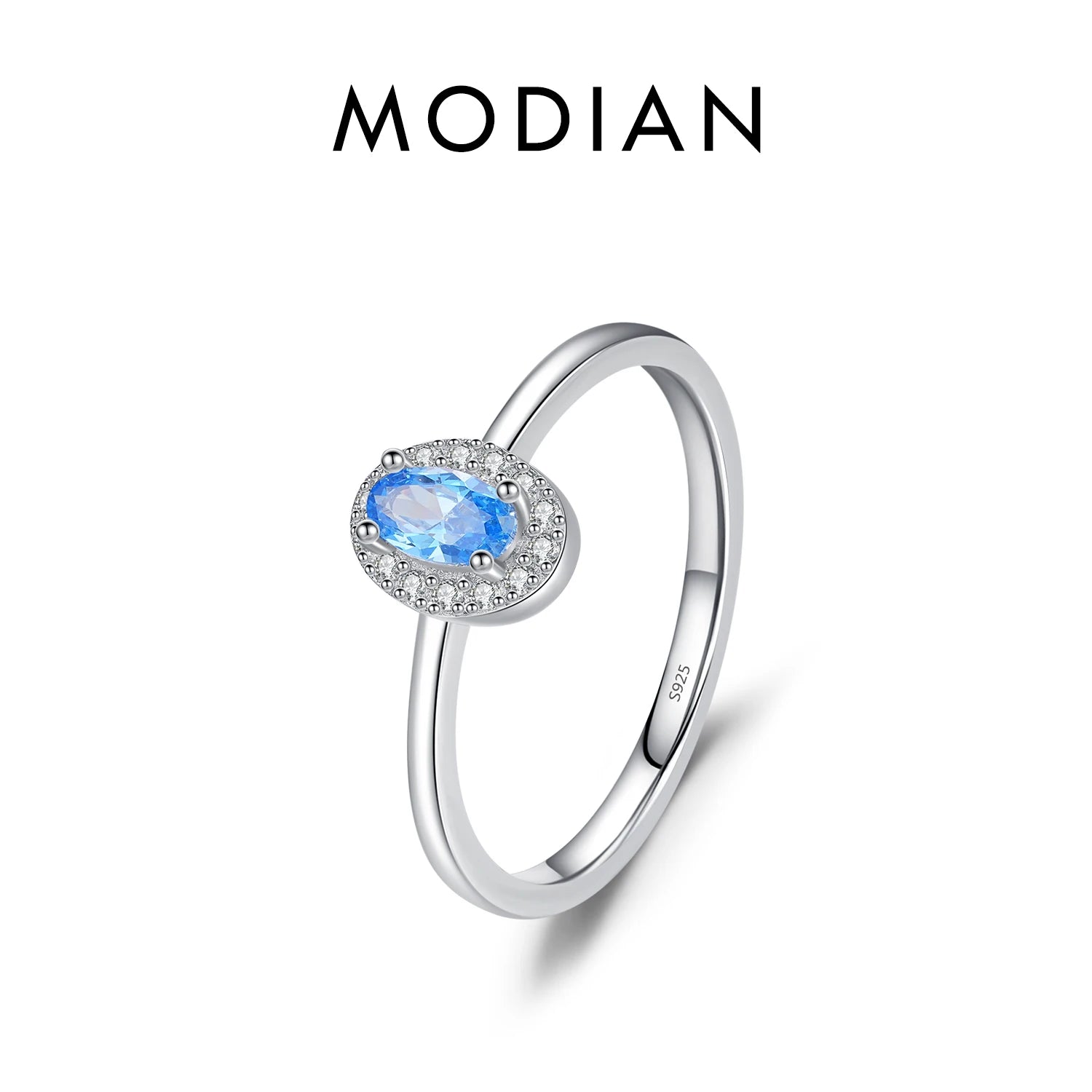 MODIAN Real 925 Sterling Silver Classic Elegant Oval Rainbow Colorful Zirconia Ring For Women Wedding Engagement Fine Jewelry