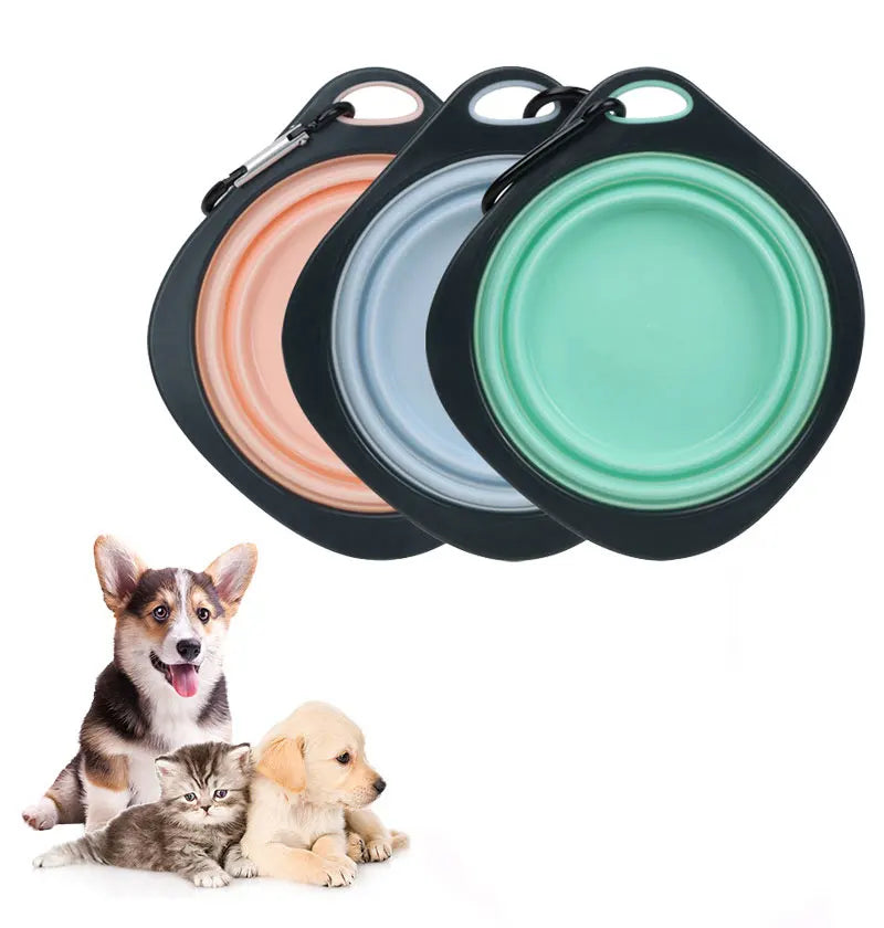 Pet Folding Silicone Bowl Collapsible Dog Outdoor Travel Portable Puppy Food Feeder Dish Bowl Silicone Dog Feeder Bowl 2 In 1