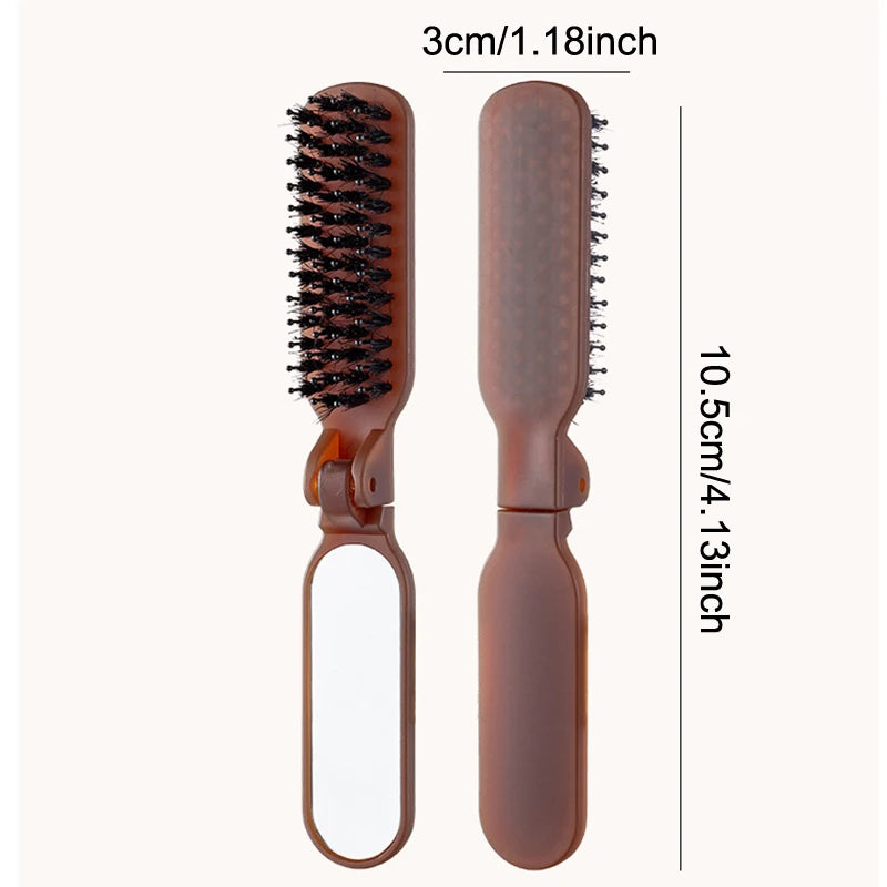 1Pc Boar Bristle Massage Hair Comb Anti Static with Makeup Mirror Folding Comb High Skull Integrated Styling Combs Supplies