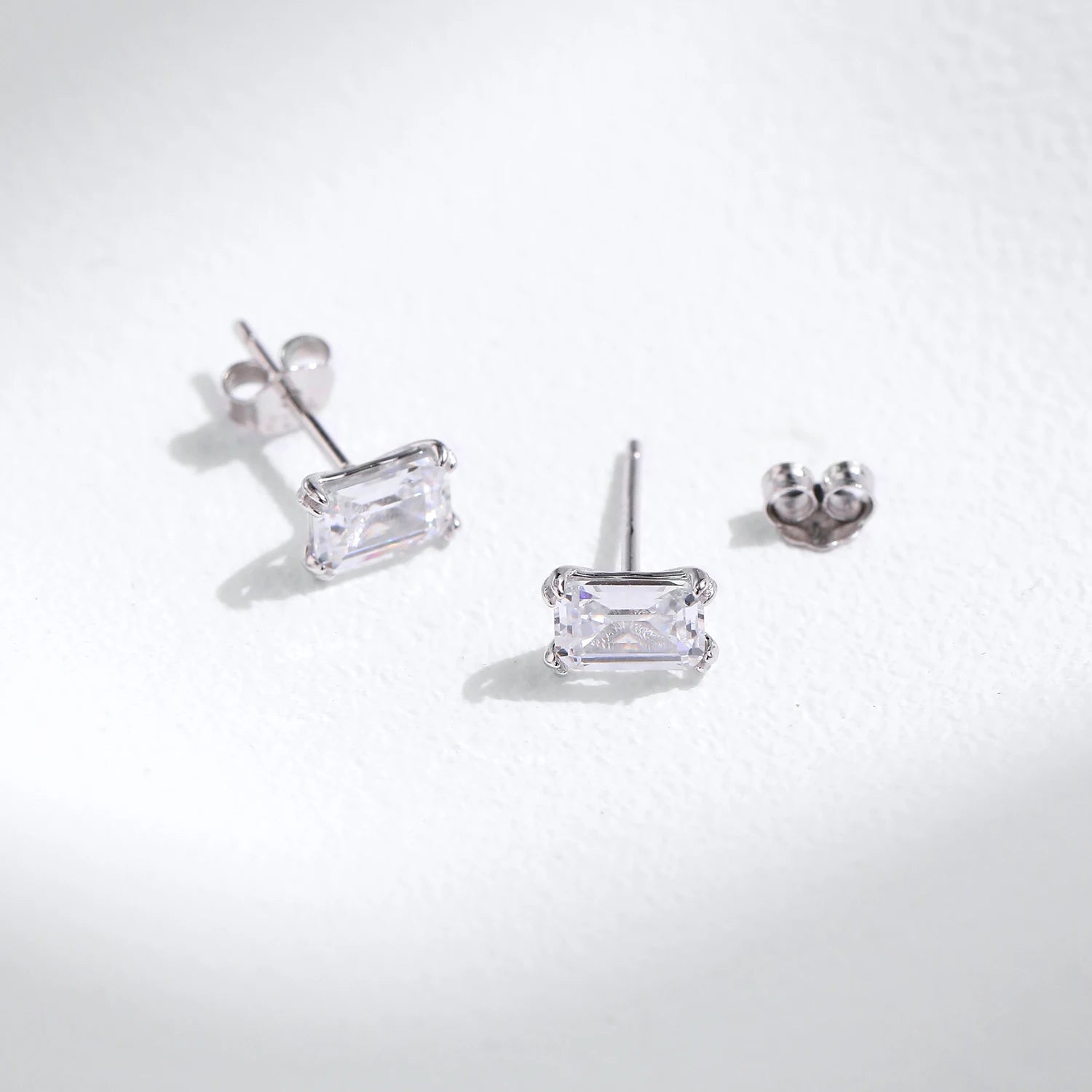 MODIAN 925 Sterling Silver Simple Emerald Cut CZ Stud Earrings Hypoallergenic Earrings For Women Wedding Engagement Fine Jewelry